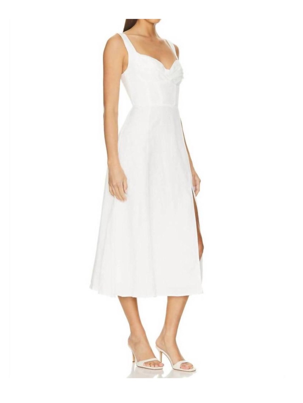 ASTR Estella Corset White Linen Blend Sleeveless Midi Dress Size Medium Revolve - Picture 7 of 16